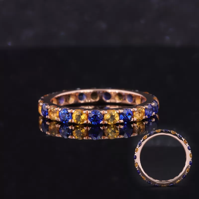 2.5mm Round Brilliant Cut Lab Grown Sapphire & Lab Grown Yellow Sapphire 14K Rose Gold Diamond Eternity Ring