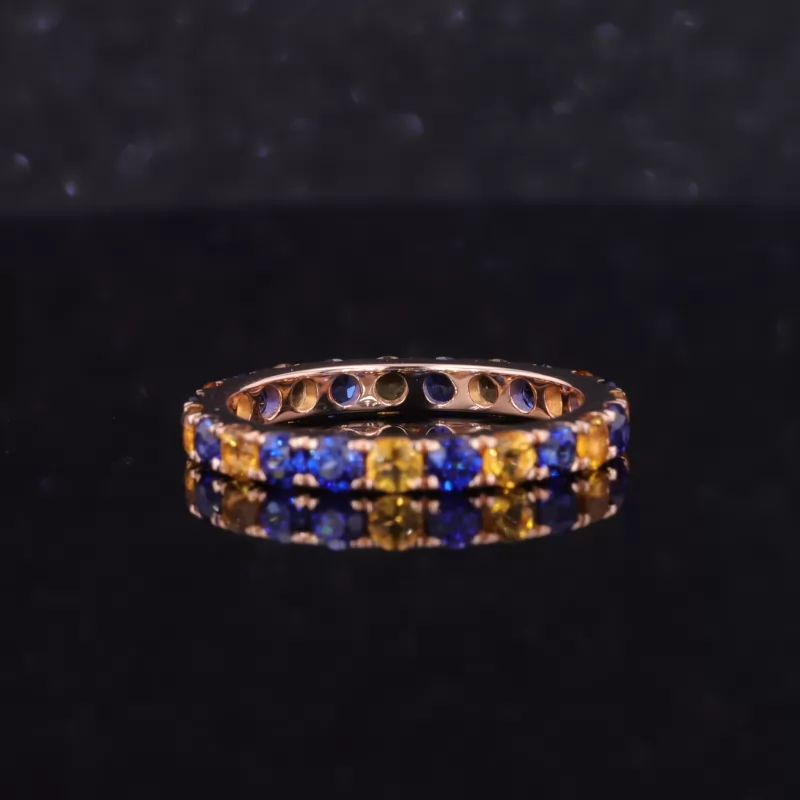 2.5mm Round Brilliant Cut Lab Grown Sapphire & Lab Grown Yellow Sapphire 14K Rose Gold Diamond Eternity Ring