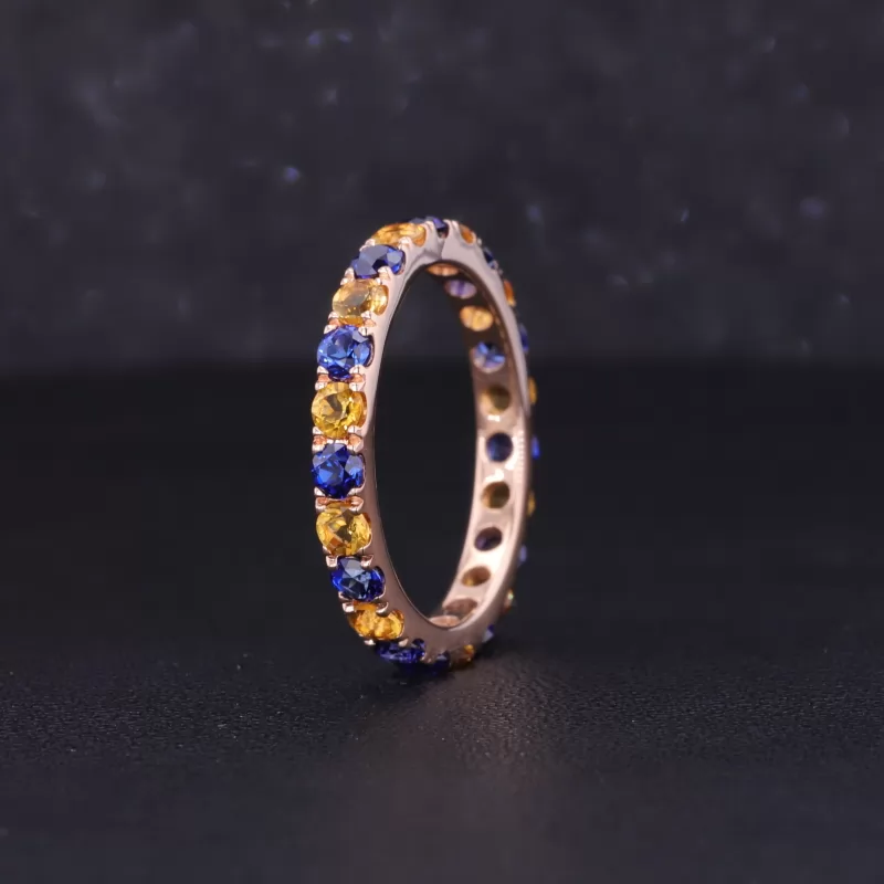 2.5mm Round Brilliant Cut Lab Grown Sapphire & Lab Grown Yellow Sapphire 14K Rose Gold Diamond Eternity Ring