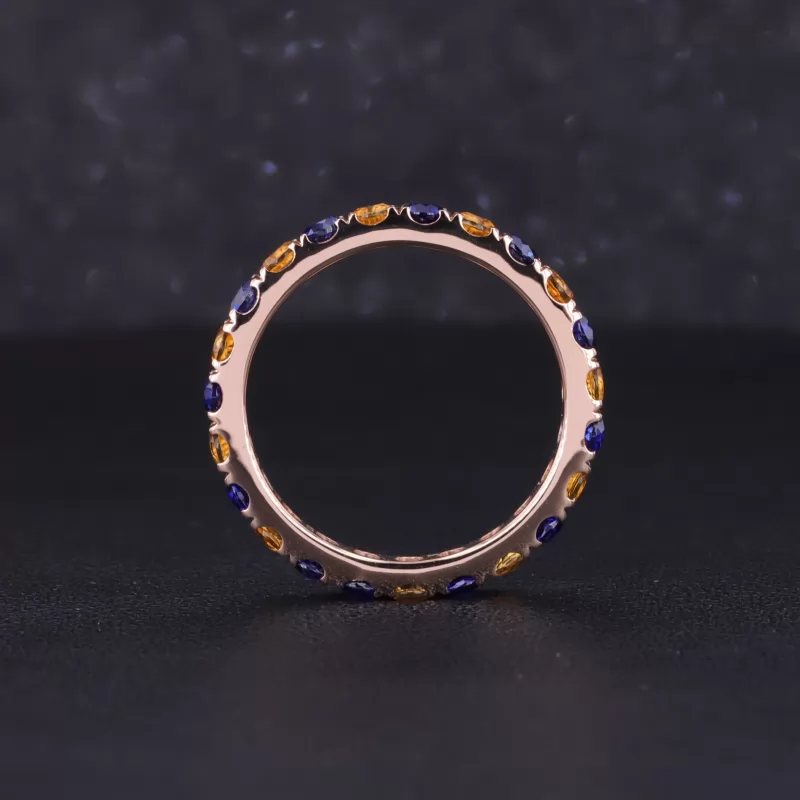2.5mm Round Brilliant Cut Lab Grown Sapphire & Lab Grown Yellow Sapphire 14K Rose Gold Diamond Eternity Ring
