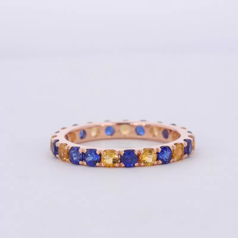 2.5mm Round Brilliant Cut Lab Grown Sapphire & Lab Grown Yellow Sapphire 14K Rose Gold Diamond Eternity Ring