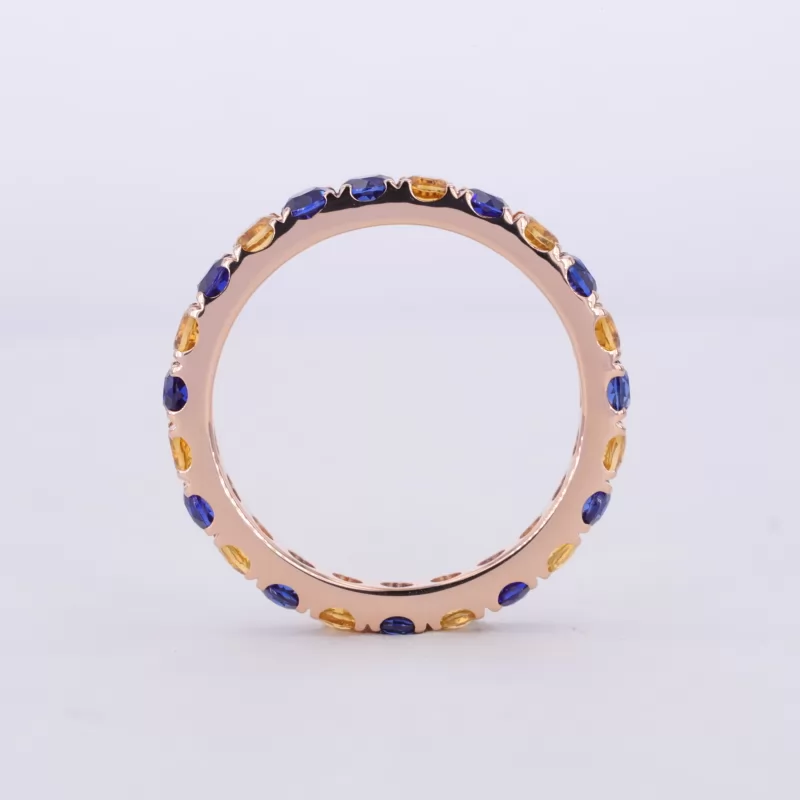 2.5mm Round Brilliant Cut Lab Grown Sapphire & Lab Grown Yellow Sapphire 14K Rose Gold Diamond Eternity Ring