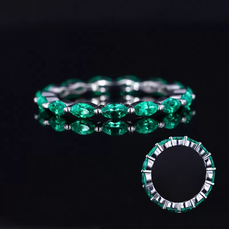 2×4mm Marquise Cut Lab Grown Emerald 14K White Gold Diamond Eternity Ring