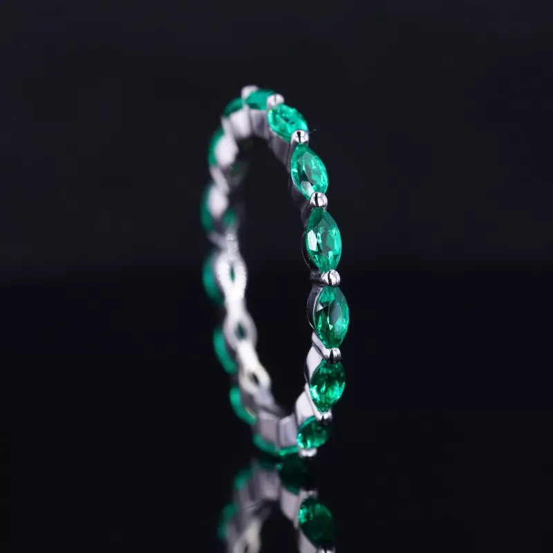 2×4mm Marquise Cut Lab Grown Emerald 14K White Gold Diamond Eternity Ring