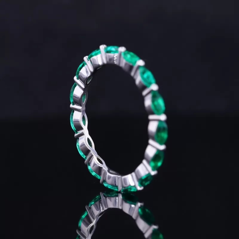 2×4mm Marquise Cut Lab Grown Emerald 14K White Gold Diamond Eternity Ring