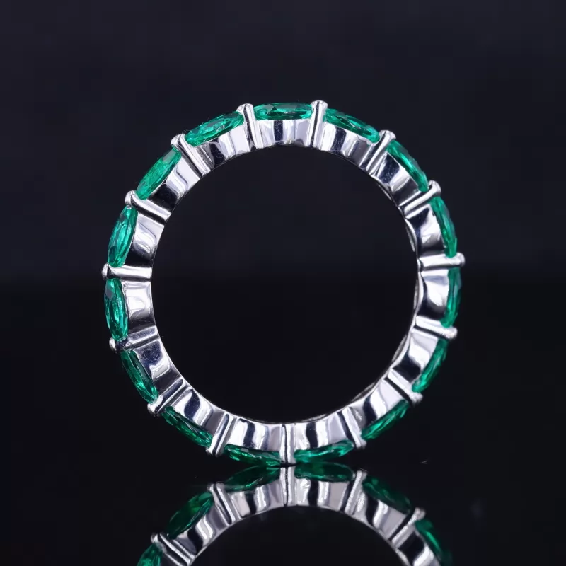 2×4mm Marquise Cut Lab Grown Emerald 14K White Gold Diamond Eternity Ring