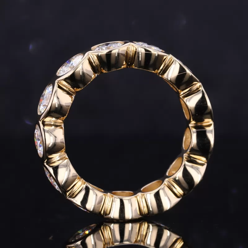4mm Round Brilliant Cut Moissanite & Lab Grown Emerald & Lab Grown Sapphire Bezel Set 14K Yellow Gold & White Gold & PT950 Diamond Eternity Rings