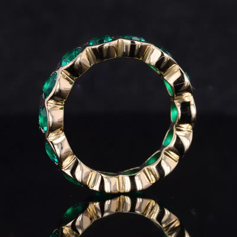 4mm Round Brilliant Cut Moissanite & Lab Grown Emerald & Lab Grown Sapphire Bezel Set 14K Yellow Gold & White Gold & PT950 Diamond Eternity Rings