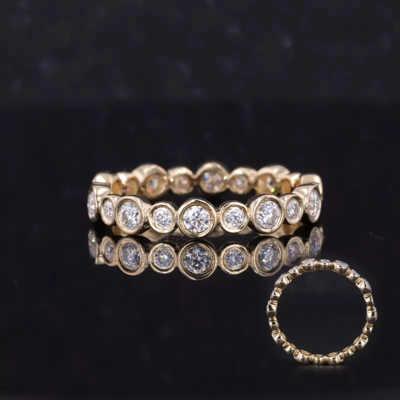 1.8mm & 2.5mm Round Brilliant Cut Moissanite Bezel Set 14K Yellow Gold Diamond Eternity Ring