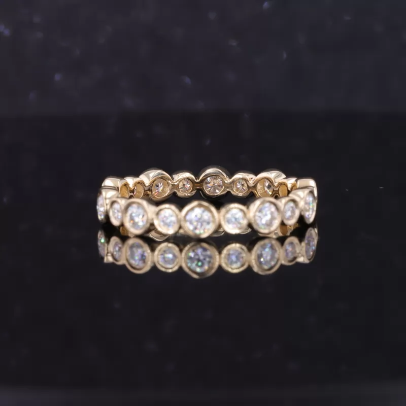 1.8mm & 2.5mm Round Brilliant Cut Moissanite Bezel Set 14K Yellow Gold Diamond Eternity Ring