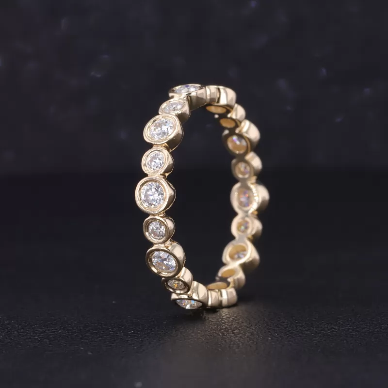 1.8mm & 2.5mm Round Brilliant Cut Moissanite Bezel Set 14K Yellow Gold Diamond Eternity Ring
