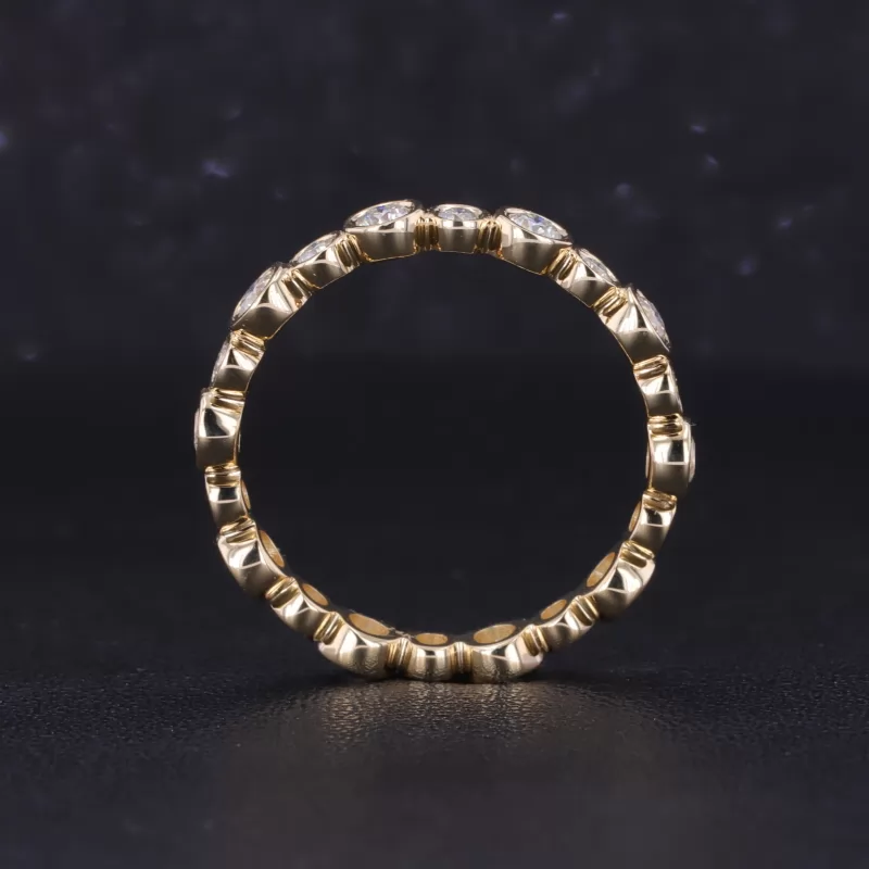 1.8mm & 2.5mm Round Brilliant Cut Moissanite Bezel Set 14K Yellow Gold Diamond Eternity Ring