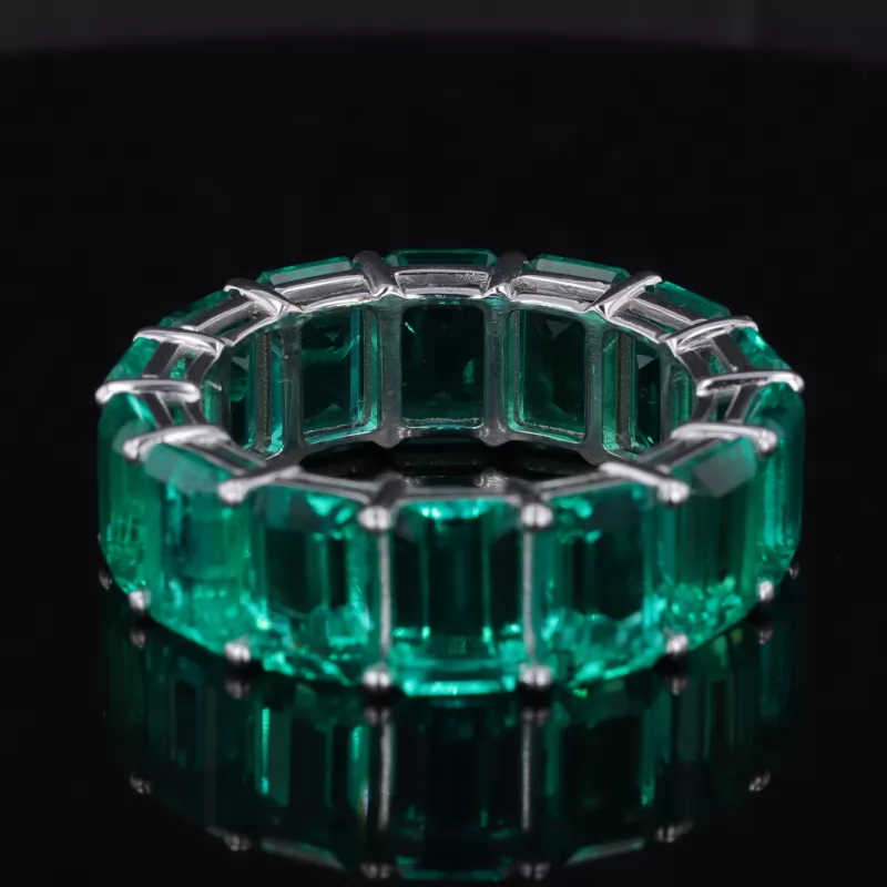 6×9mm Octagon Emerald Cut Lab Grown Emerald PT950 Diamond Eternity Ring