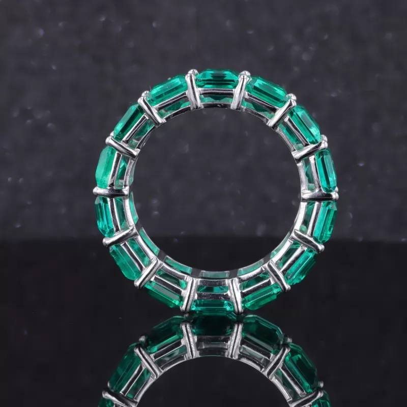6×9mm Octagon Emerald Cut Lab Grown Emerald PT950 Diamond Eternity Ring