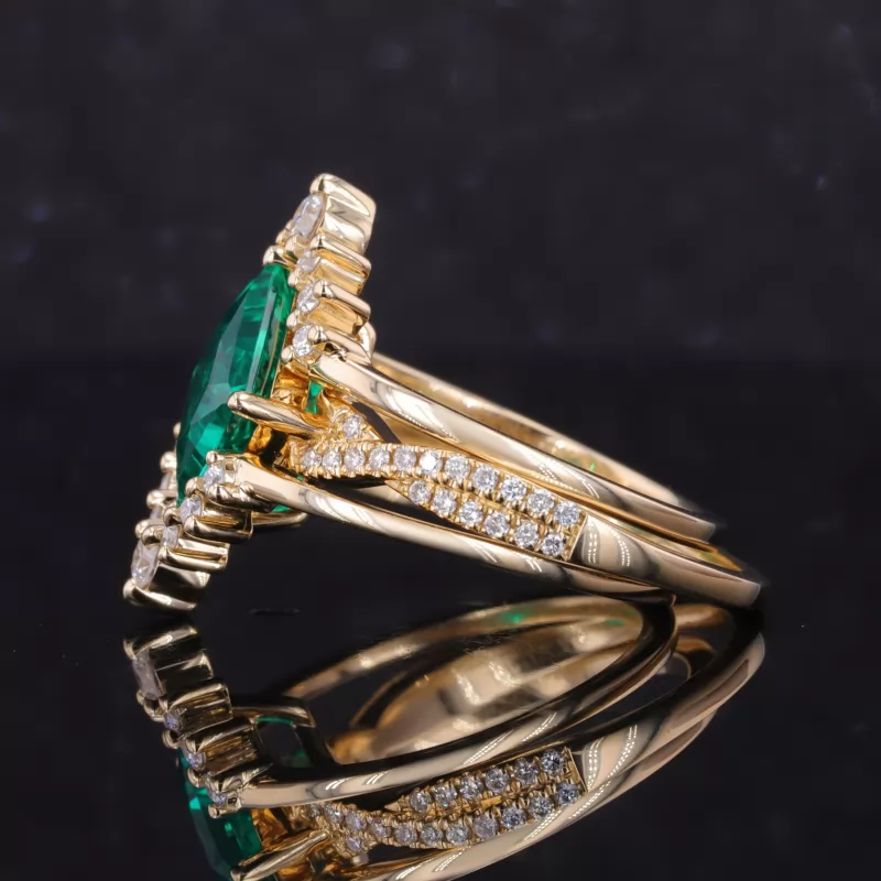 8×8mm Princess Cut Lab Grown Emerald 10K Yellow Gold Stackable Rings