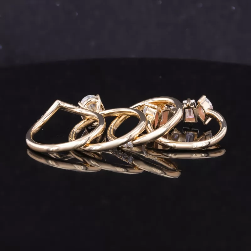 6×8mm Oval Cut Moissanite 14K Yellow Gold Stackable Rings