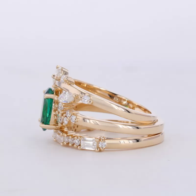 6×8mm Oval Cut Lab Grown Emerald 14K Yellow Gold Stackable Rings