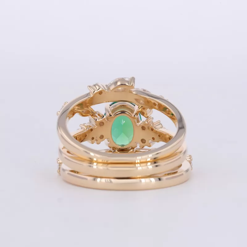 6×8mm Oval Cut Lab Grown Emerald 14K Yellow Gold Stackable Rings