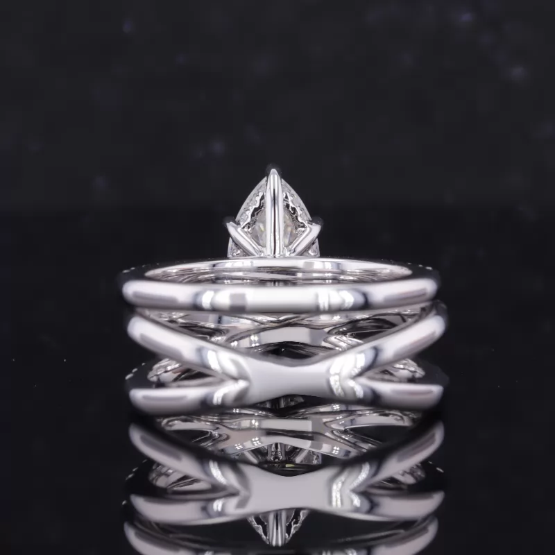 6×12mm Marquise Cut Moissanite 14K White Gold Stackable Rings