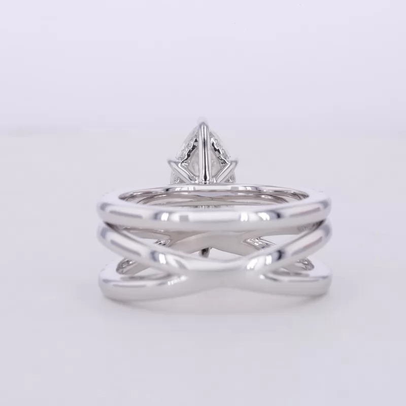 6×12mm Marquise Cut Moissanite 14K White Gold Stackable Rings