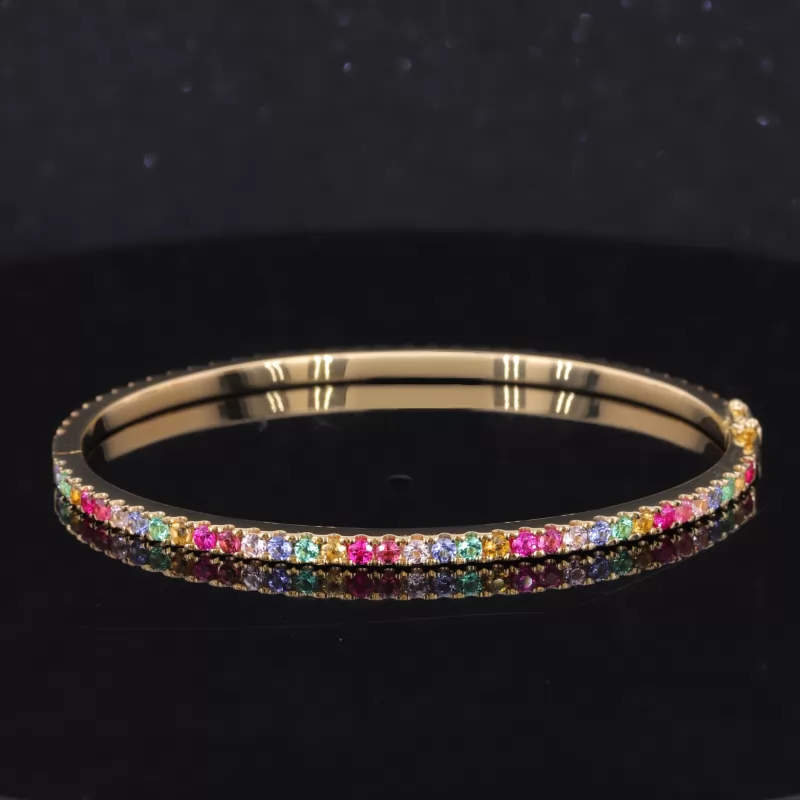 2mm Round Brilliant Cut Colours Lab Gemstones 18K Yellow Gold Rainbow Diamond Bracelet