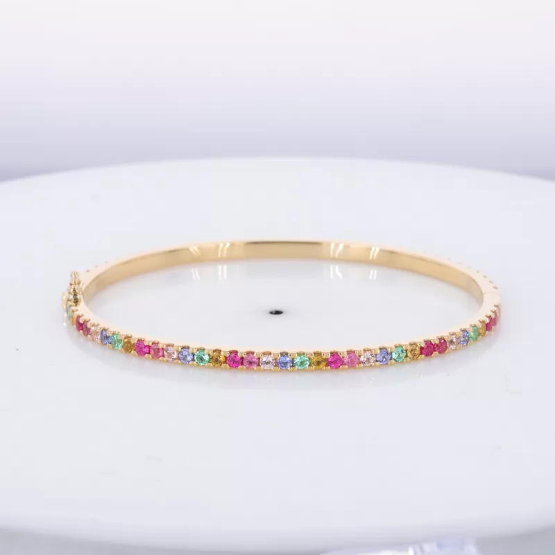 2mm Round Brilliant Cut Colours Lab Gemstones 18K Yellow Gold Rainbow Diamond Bracelet