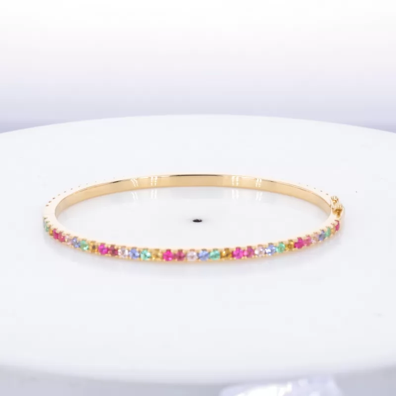 2mm Round Brilliant Cut Colours Lab Gemstones 18K Yellow Gold Rainbow Diamond Bracelet