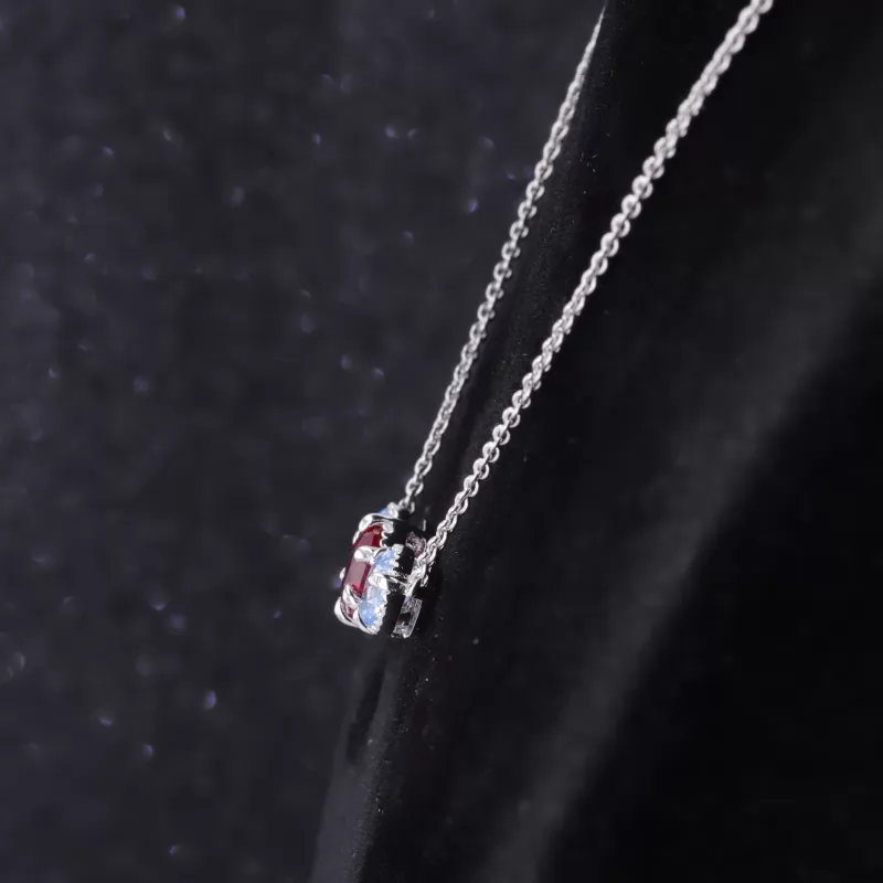 6mm Round Brilliant Cut Lab Grown Ruby S925 Sterling Silver Diamond Pendant Necklace