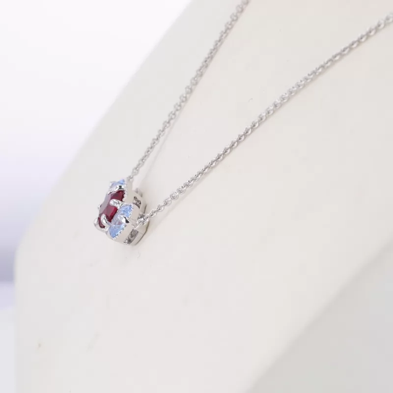 6mm Round Brilliant Cut Lab Grown Ruby S925 Sterling Silver Diamond Pendant Necklace