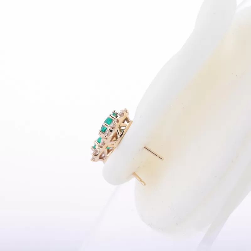 6mm Round Brilliant Cut Lab Grown Emerald Halo Set 9K Yellow Gold Diamond Stud Earrings