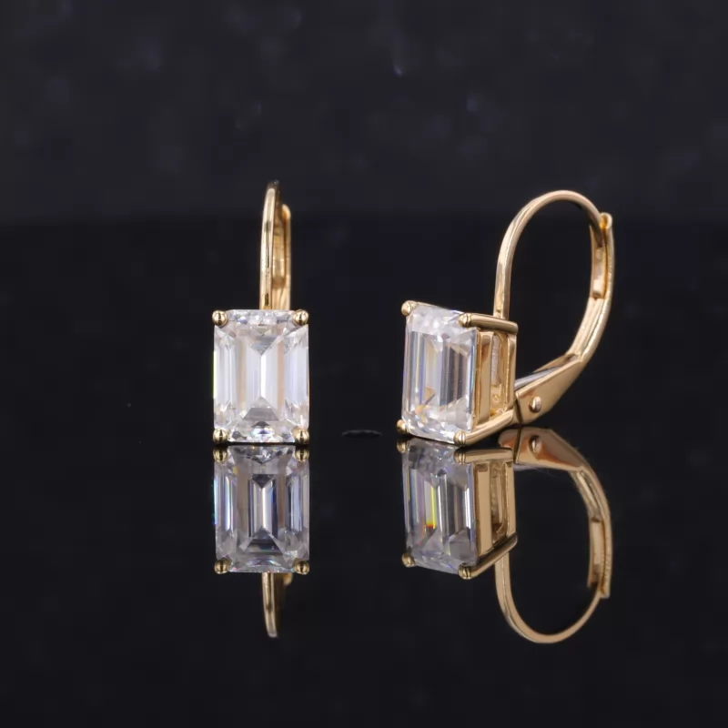 5×7mm Octagon Emerald Cut Moissanite 18K Gold Diamond Earrings