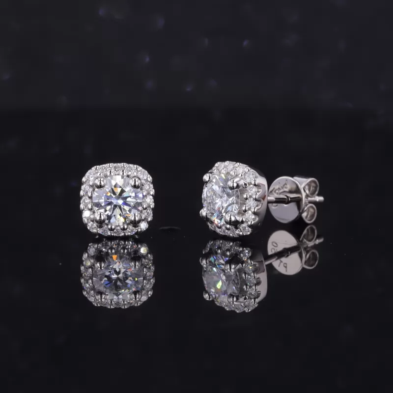 4.65mm Round Brilliant Cut Lab Grown Diamond Halo Set PT950 Diamond Stud Earrings