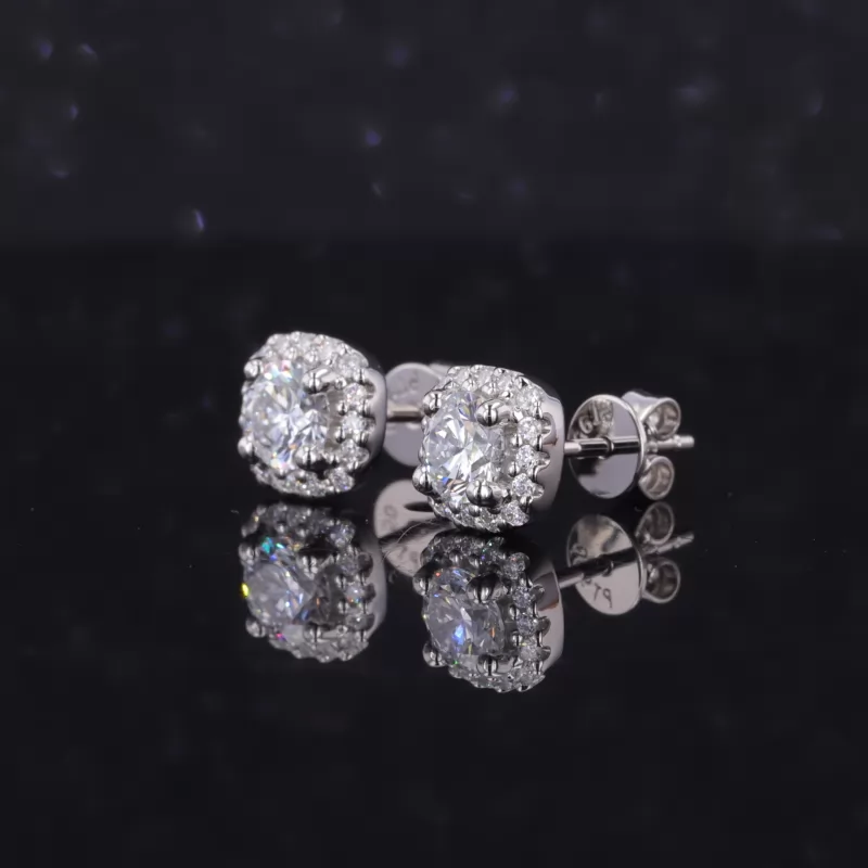 4.65mm Round Brilliant Cut Lab Grown Diamond Halo Set PT950 Diamond Stud Earrings