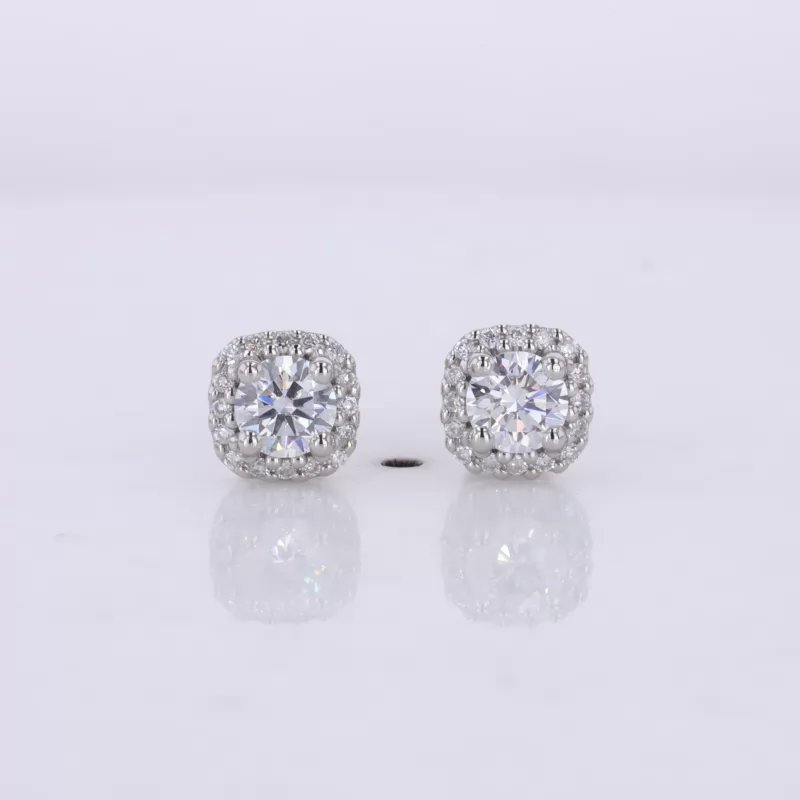 4.65mm Round Brilliant Cut Lab Grown Diamond Halo Set PT950 Diamond Stud Earrings