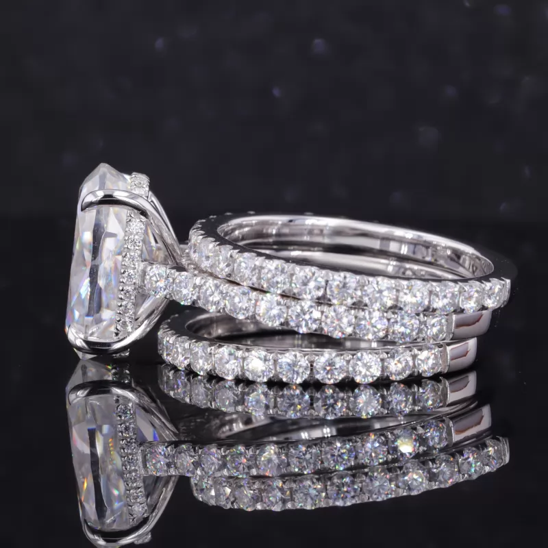 9×14mm Oval Cut Moissanite 14K White Gold Stackable Rings