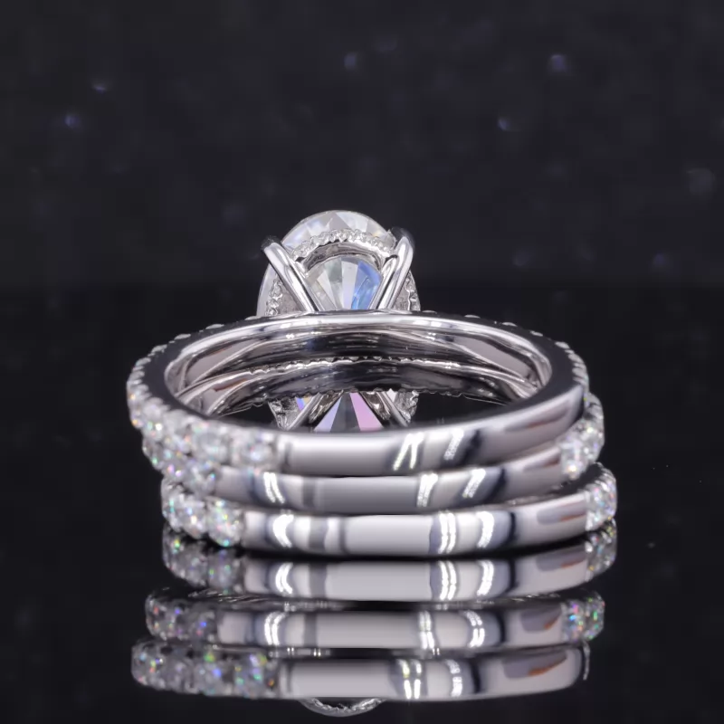 9×14mm Oval Cut Moissanite 14K White Gold Stackable Rings