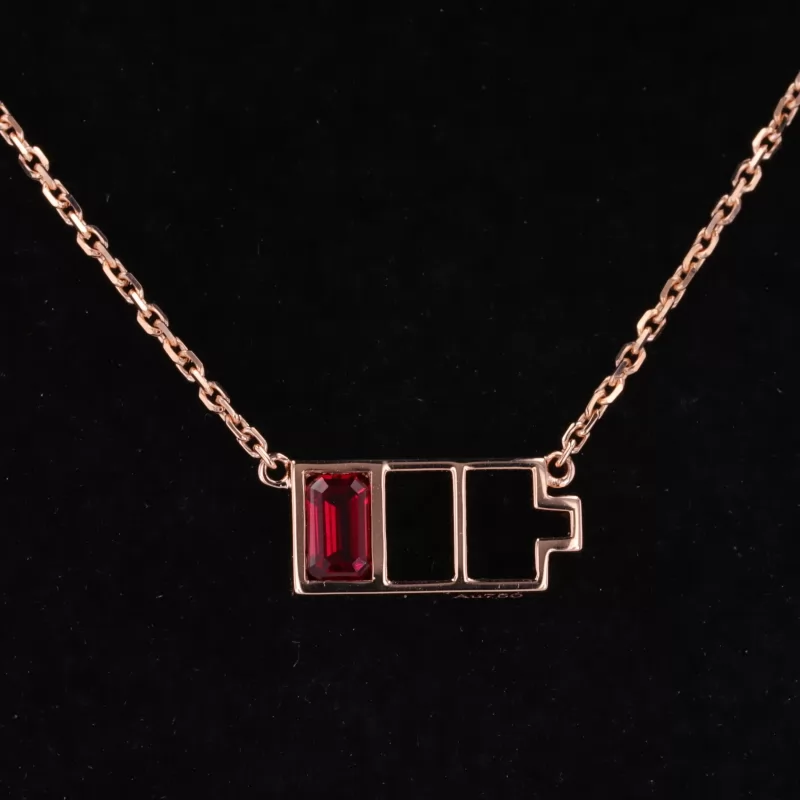 3×5mm Octagon Emerald Cut Lab Grown Ruby Diamond Pendant Necklace