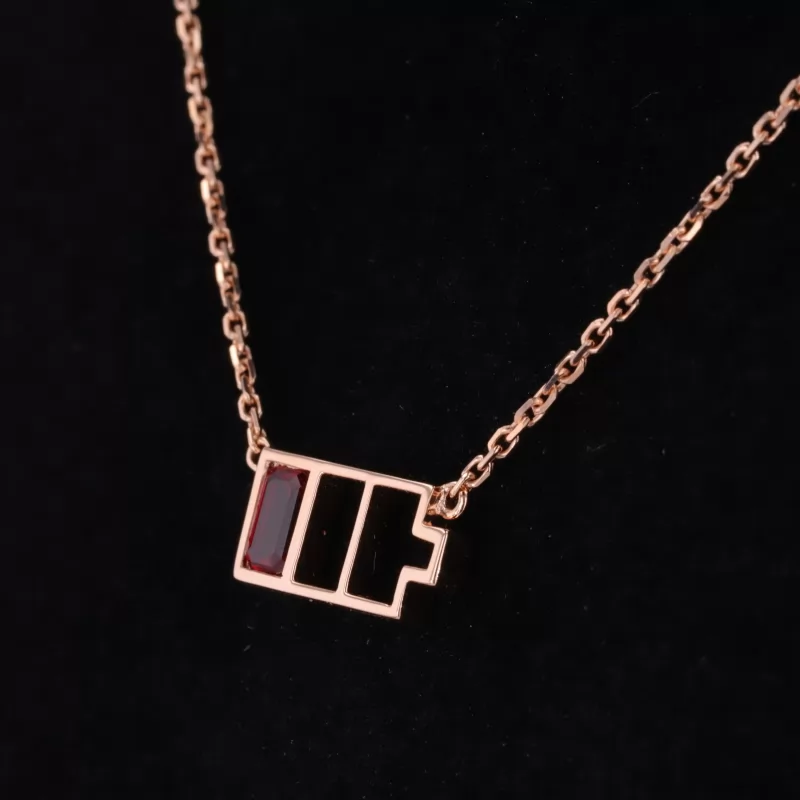 3×5mm Octagon Emerald Cut Lab Grown Ruby Diamond Pendant Necklace