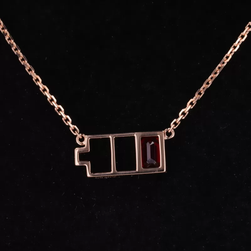 3×5mm Octagon Emerald Cut Lab Grown Ruby Diamond Pendant Necklace