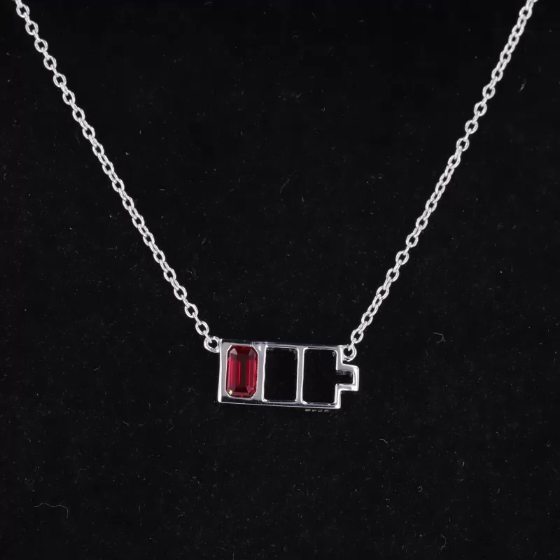 3×5mm Octagon Emerald Cut Lab Grown Ruby Diamond Pendant Necklace
