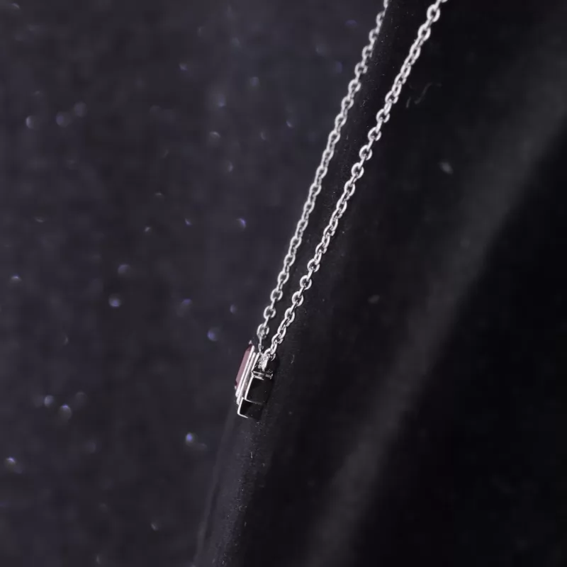 3×5mm Octagon Emerald Cut Lab Grown Ruby Diamond Pendant Necklace