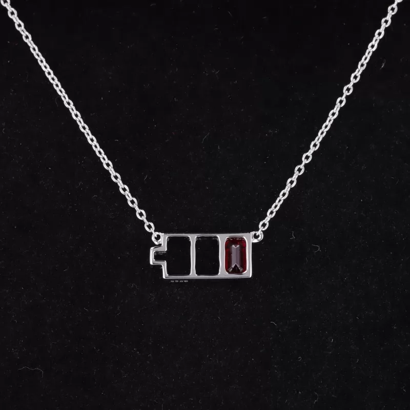 3×5mm Octagon Emerald Cut Lab Grown Ruby Diamond Pendant Necklace