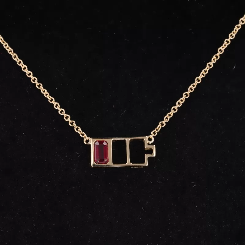 3×5mm Octagon Emerald Cut Lab Grown Ruby Diamond Pendant Necklace