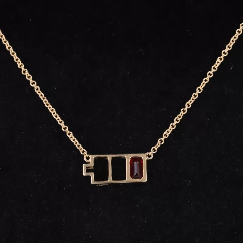 3×5mm Octagon Emerald Cut Lab Grown Ruby Diamond Pendant Necklaces