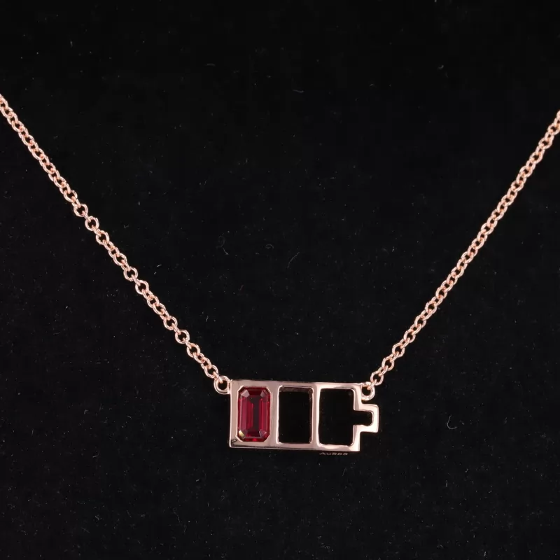 3×5mm Octagon Emerald Cut Lab Grown Ruby Diamond Pendant Necklace
