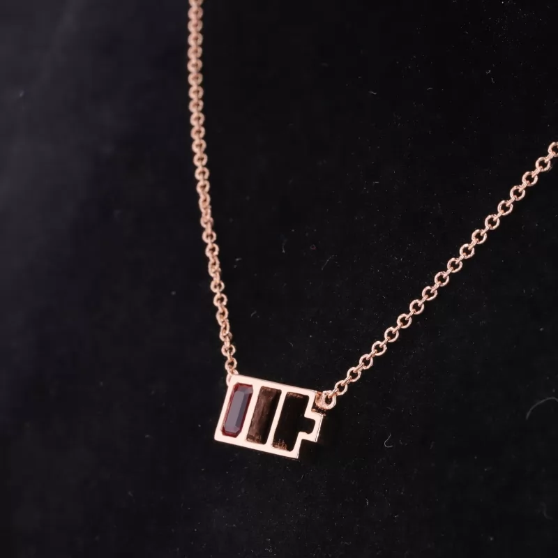 3×5mm Octagon Emerald Cut Lab Grown Ruby Diamond Pendant Necklace