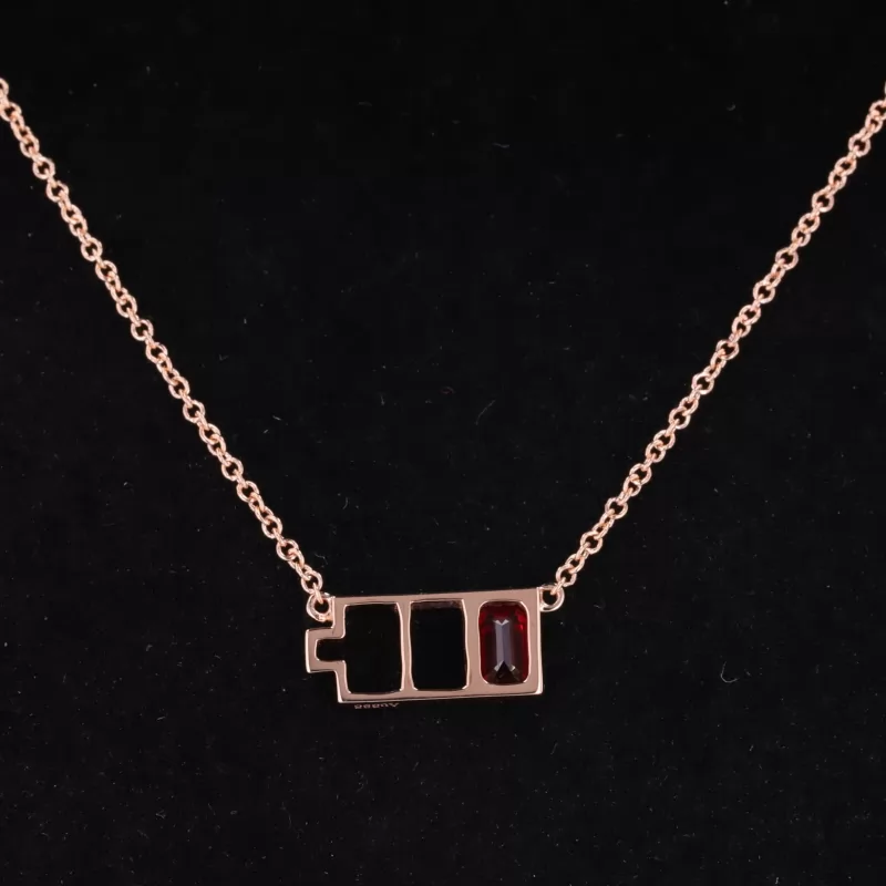 3×5mm Octagon Emerald Cut Lab Grown Ruby Diamond Pendant Necklace