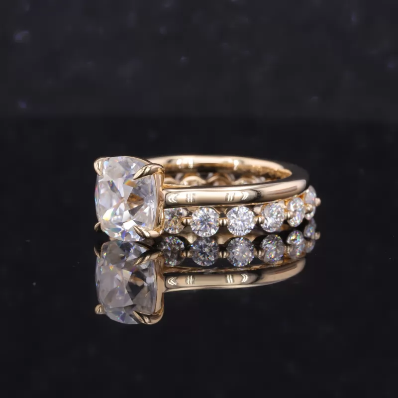 7.5×8.5mm Cushion Cut Moissanite 10K Yellow Gold Stackable Rings