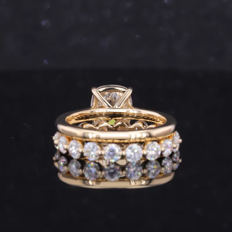 7.5×8.5mm Cushion Cut Moissanite 10K Yellow Gold Stackable Rings