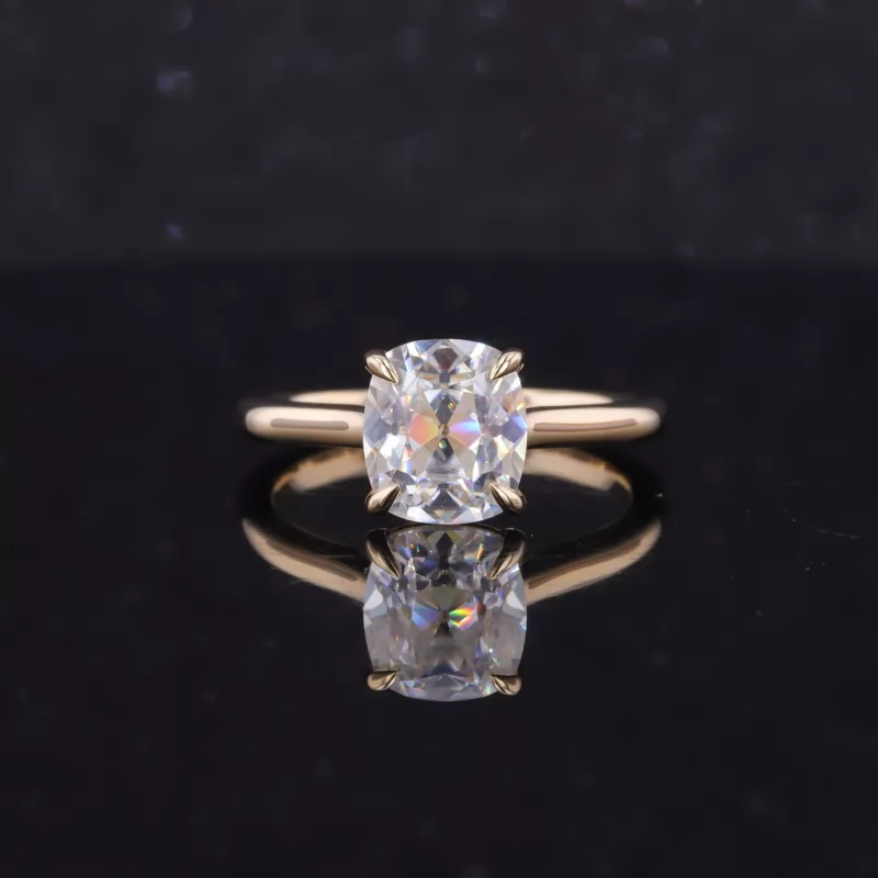 7.5×8.5mm Cushion Cut Moissanite 10K Yellow Gold Stackable Rings